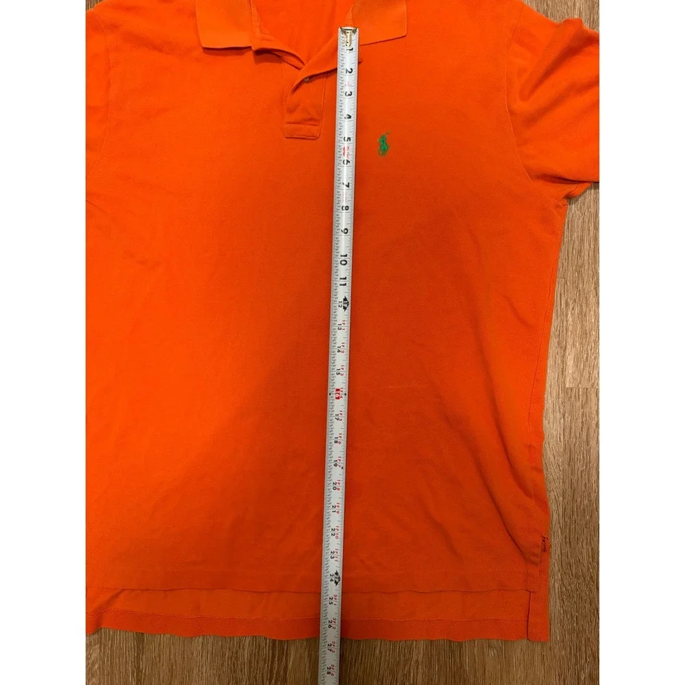 Polo Ralph Lauren Mens Orange Pique Short Sleeve Polo Shirt Green Pony Logo L